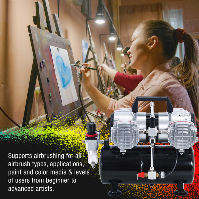 Master Airbrush TC-828 Airbrush Compressor with Tank- 1/3 HP Twin Cylinder, 4L Air Tank, 78L/Min Flow, Multi-Airbrush & Spray Gun Support, True Diaphragm Regulator, Portable - Ideal for Artists