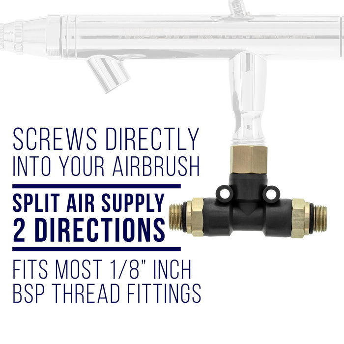 2-Way Air Hose Splitter Manifold - 1/8" BSP Fittings; 2 Male Air Outlets and 1 Female Air Inlet