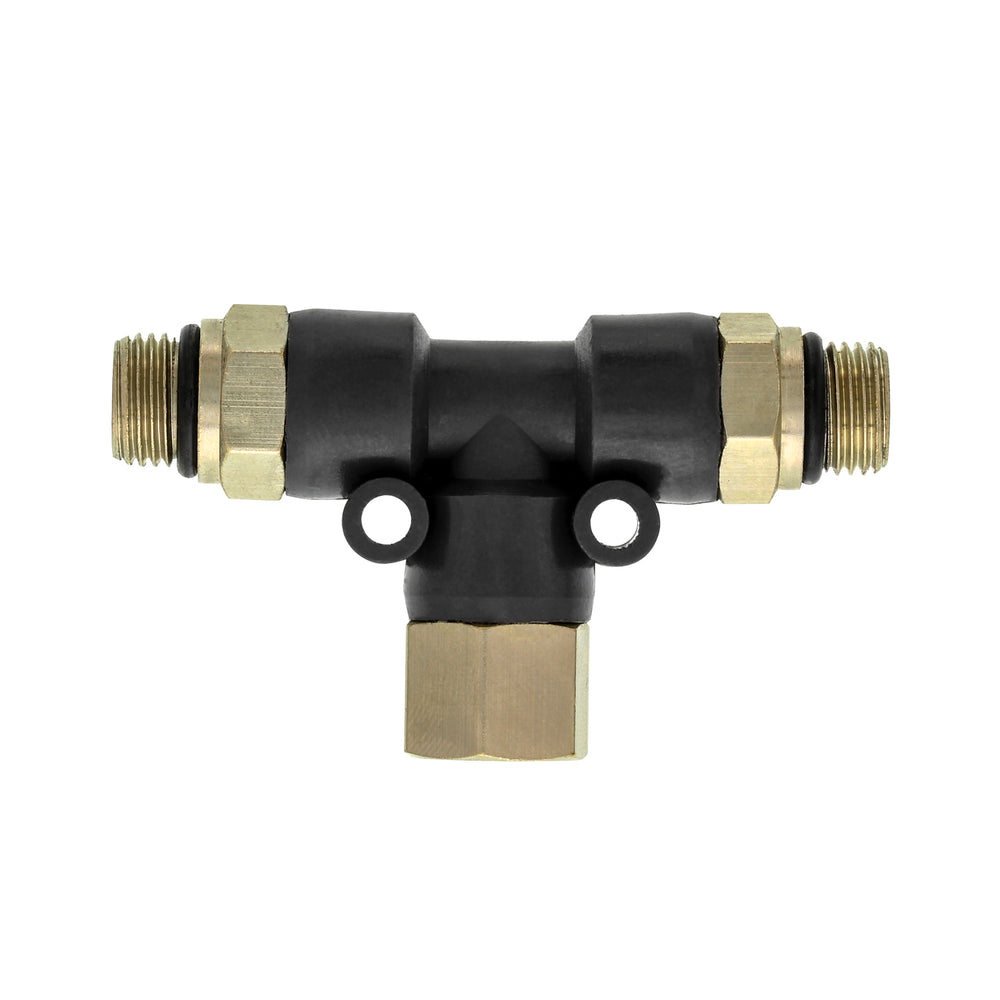 2-Way Air Hose Splitter Manifold - 1/8" BSP Fittings; 2 Male Air Outlets and 1 Female Air Inlet