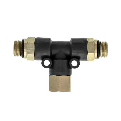 2-Way Air Hose Splitter Manifold - 1/8" BSP Fittings; 2 Male Air Outlets and 1 Female Air Inlet