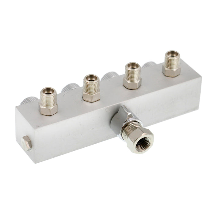 4-Way Metered Airbrush Manifold - Individual Airflow Control - 1/4" BSP Inlet, 4x 1/8" BSP Outlets