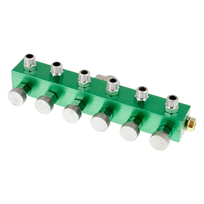 6-Way Metered Airbrush Manifold - Individual Airflow Control - 1/4" BSP Inlet, 6x 1/8" BSP Outlets