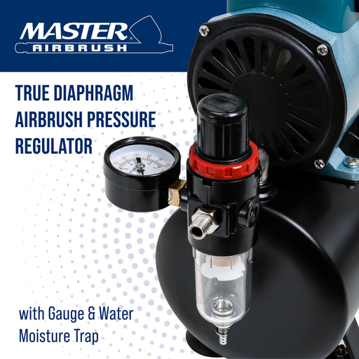 rue Diaphragm Airbrush Pressure Regulator with Gauge & Water Moisture Trap – Filter, Air Compressor Water Trap for Clean, Moisture-Free Airflow