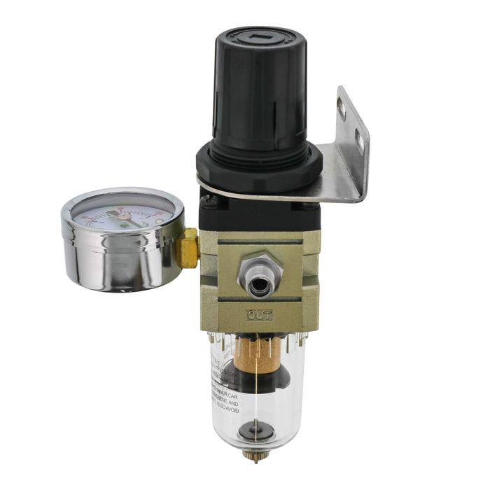 Heavy Duty Diaphragm Mini Pressure Regulator with Gauge and Water Trap Filter - Moisture Trap for Airbrush Air Compressor with Precision Control and Easy Drain Valve