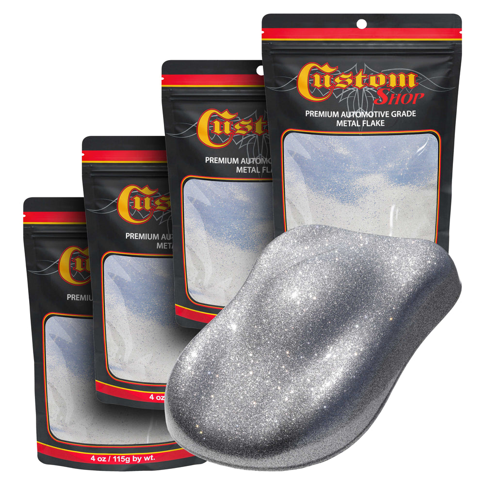 Metal Flake for Automotive Paint, Chrome Silver, 4oz (4 Pack) 16oz Total, Large .025" Metal Flakes for Car Paints, UV Resistant Glitter Paint Additive for Epoxy Resin & Custom Finishes