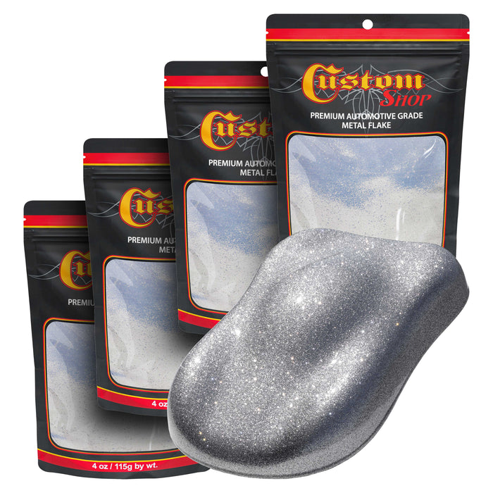 Metal Flake for Automotive Paint, Chrome Silver, 4oz (4 Pack) 16oz Total, Large .025" Metal Flakes for Car Paints, UV Resistant Glitter Paint Additive for Epoxy Resin & Custom Finishes