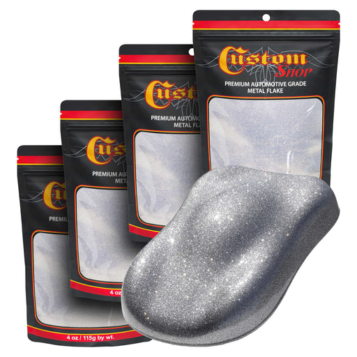 Metal Flake for Automotive Paint, Chrome Silver, 4oz (4 Pack) 16oz Total, Standard .015" Metal Flakes for Car Paints, UV Resistant Glitter Paint Additive for Epoxy Resin & Custom Finishes