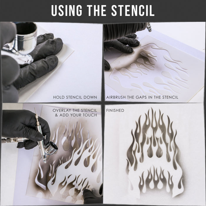 Custom Shop Airbrush Flame Licks Stencil Set (Flame Licks Design #1 in 3 Scale Sizes) - Laser Cut Reusable Templates