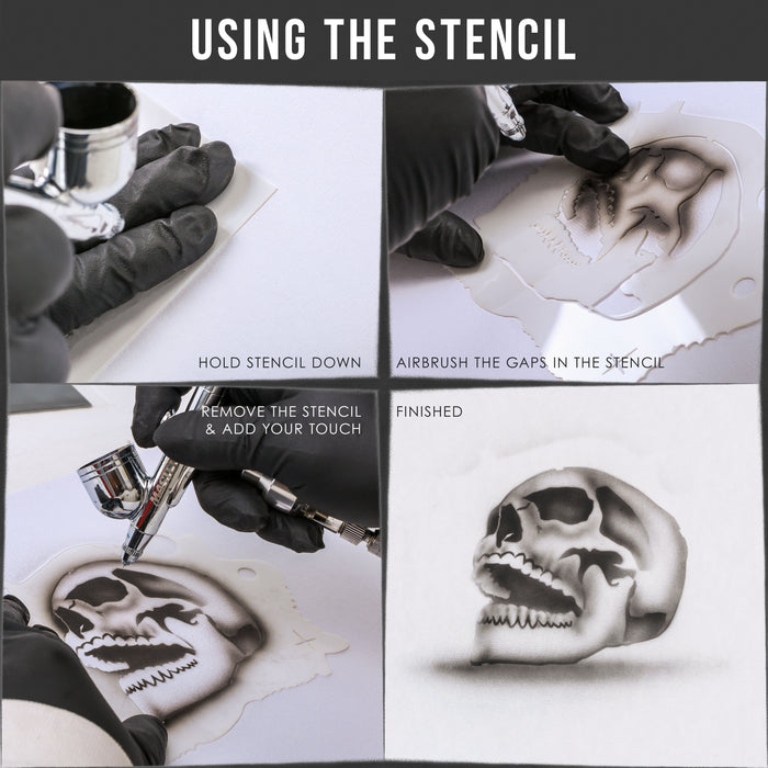Custom Shop Airbrush Stencil Skull Design Set #7 (3 Different Scale Sizes) - 3 Laser Cut Reusable Templates