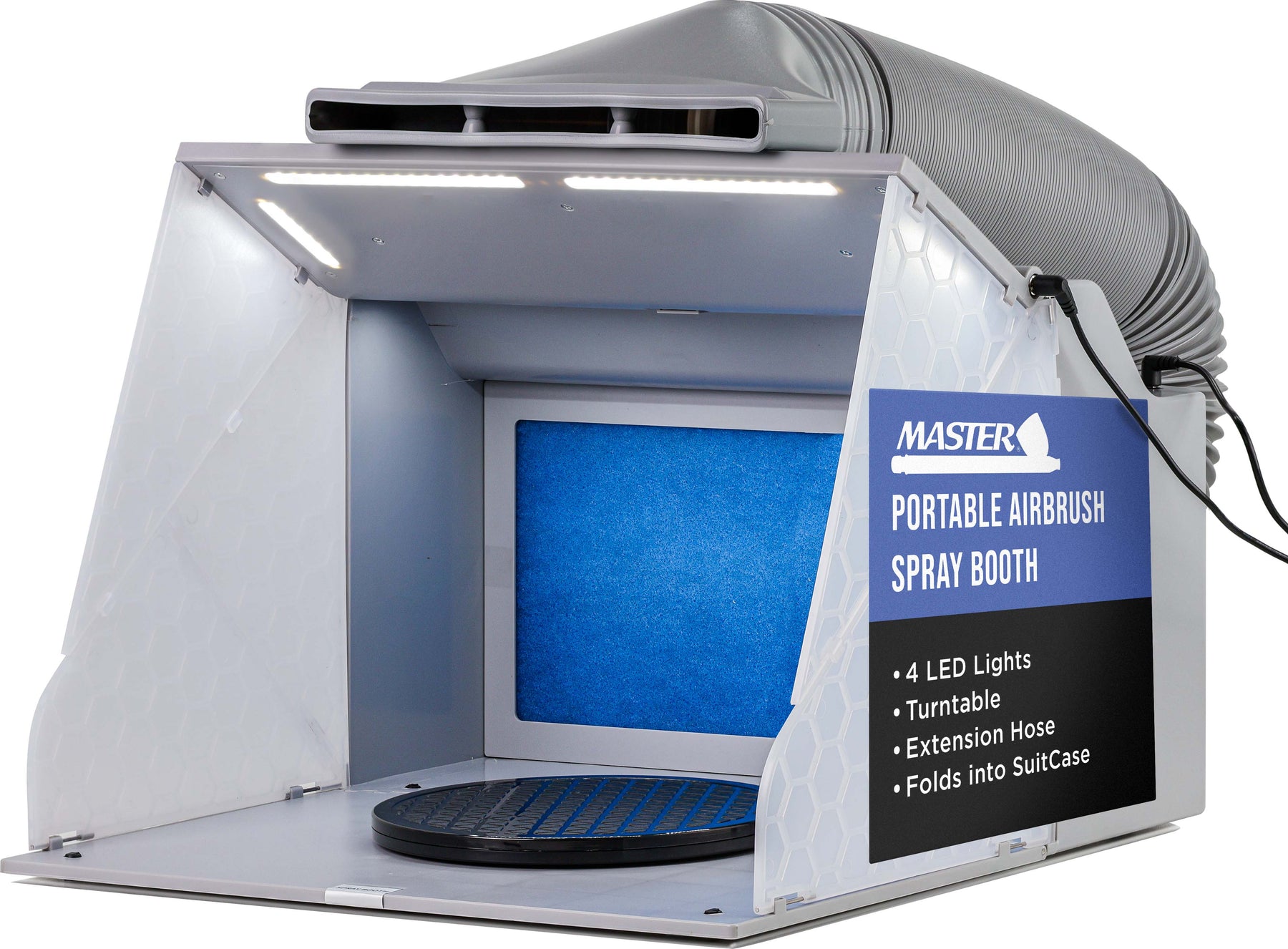 Master Airbrush Portable Airbrush Spray Booth Kit with Dual Exhaust Fans, 4 LED Lights, Turntable & Extension Hose, 16"x13"x18" Hobby Airbrush Booth for Painting, Models, Arts, Crafts, Cakes