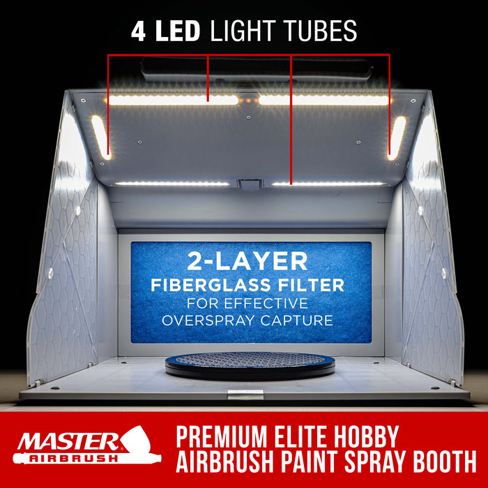 Master Airbrush Portable Airbrush Spray Booth Kit with Dual Exhaust Fans, 4 LED Lights, Turntable & Extension Hose, 16"x13"x18" Hobby Airbrush Booth for Painting, Models, Arts, Crafts, Cakes