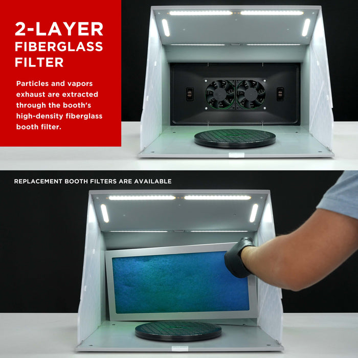 Master Airbrush Portable Airbrush Spray Booth Kit with Dual Exhaust Fans, 4 LED Lights, Turntable & Extension Hose, 16"x13"x18" Hobby Airbrush Booth for Painting, Models, Arts, Crafts, Cakes