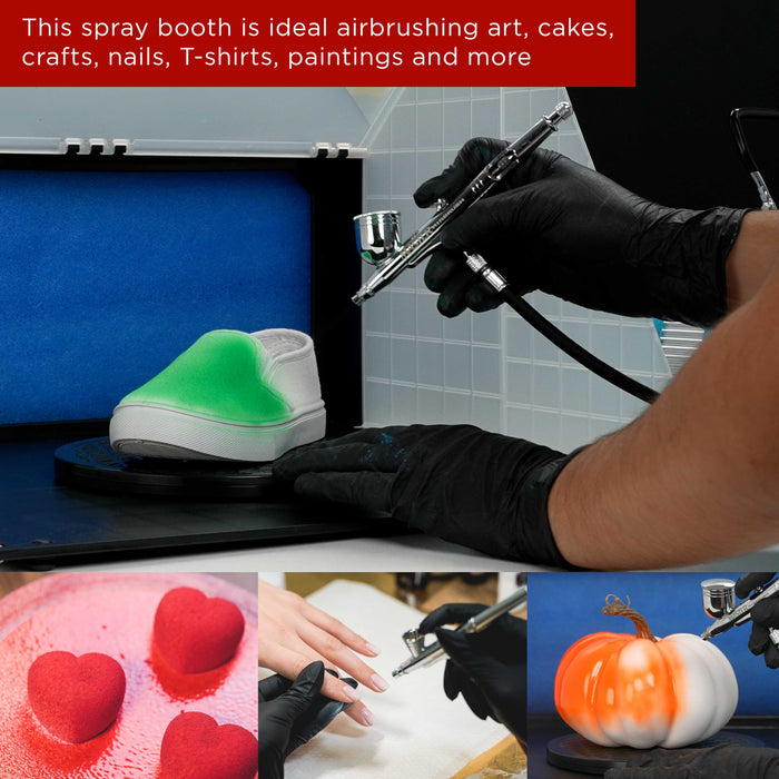 Master Airbrush (2 Pack) Portable Airbrush Spray Booth Station with 25W Fan, Turntable & 5.6' Extension Hose, 16.5"x19"x13.5", Combine for Larger Workspace, Hobby Airbrush Booth for Painting, Models