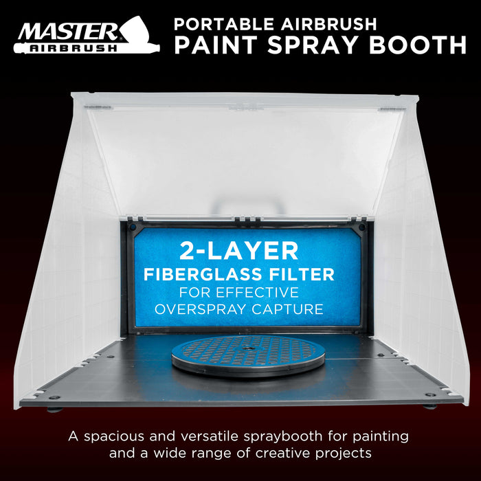 Master Airbrush Portable Airbrush Spray Booth Station with 25W Fan, Turntable & 5.6' Extension Hose, 16.5"x19"x13.5" Hobby Airbrush Booth for Painting, Models, Arts, Crafts, Cakes