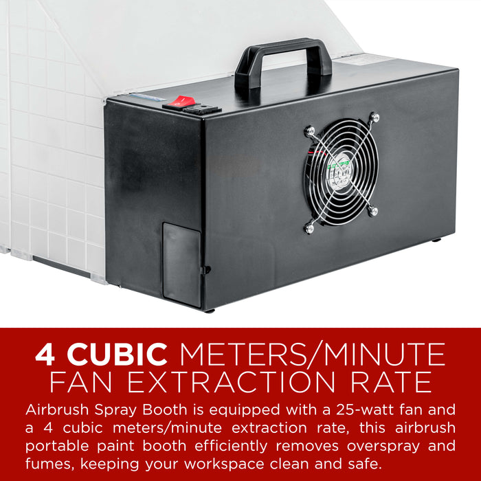 Master Airbrush (2 Pack) Portable Airbrush Spray Booth Station with LED Lighting, 25W Fan, Turntable & 5.6' Extension Hose, 16.5"x19"x13.5", Combine for Larger Workspace, Hobby Airbrush Booth