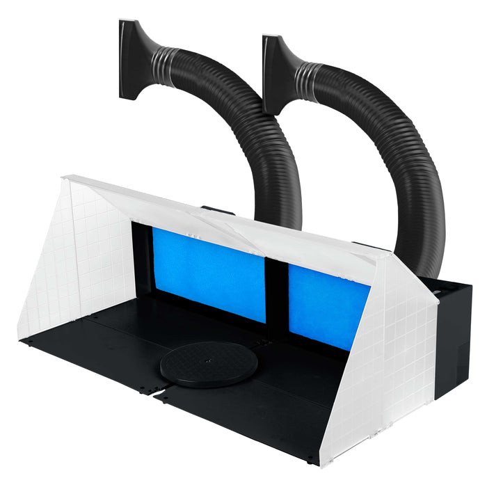 Master Airbrush (2 Pack) Portable Airbrush Spray Booth Station with LED Lighting, 25W Fan, Turntable & 5.6' Extension Hose, 16.5"x19"x13.5", Combine for Larger Workspace, Hobby Airbrush Booth