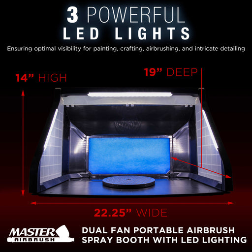 Master Airbrush Large Portable Airbrush Spray Booth Station with LED Lights, 25W Fan, Turntable & 6' Exhaust Hose, 22.25"x19"x14" Hobby Airbrush Booth for Painting, Models, Arts, Crafts, Cakes