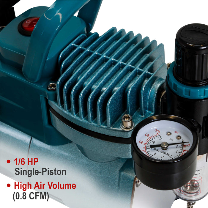 Master Airbrush Model TC-40 Air Brush Compressor Kit - Cool Runner Professional Single-Piston Airbrush Compressor with Regulator, Gauge, Water Trap Filter, 2 Holders & Air Hose