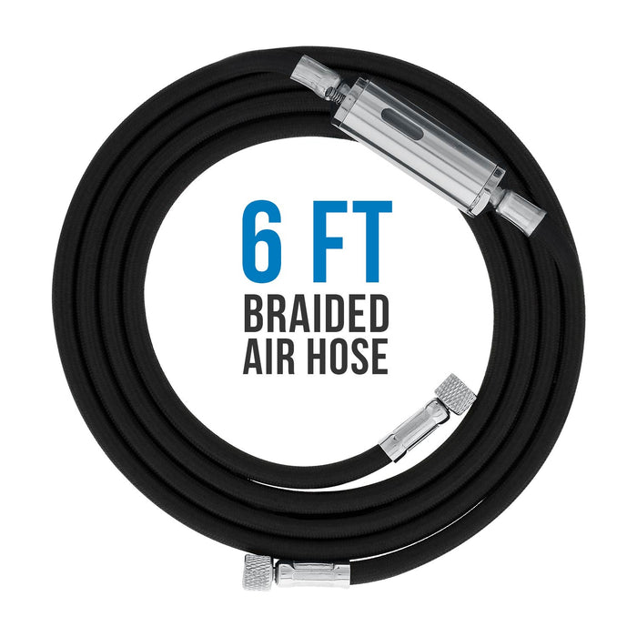 Master Airbrush TC-77 Airbrush Compressor with Small Tank, Regulator, Mini In-Line Moisture Filter & 6' Braided Hose - 47 dB, High Performance Air Compressor for Airbrush Hobbies and Crafts