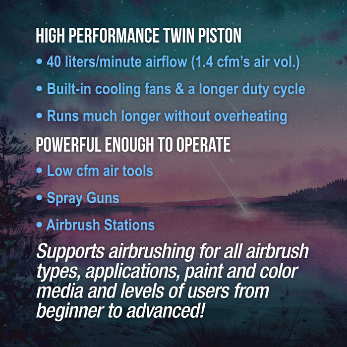 Master Airbrush Model TC-96T Air Brush Compressor Kit - Cool Runner Professional Single-Piston Airbrush Compressor with 1.5 Gallon Air Tank, Regulator, Gauge, Water Trap Filter & Air Hose