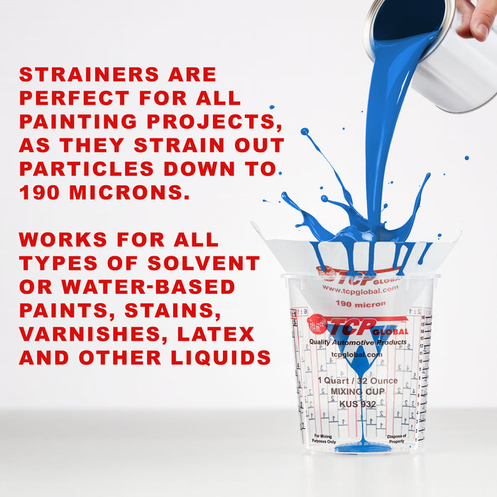 - 190 Micron Filter Tips Ultra-Fine Paint Strainer (250 Pack) - Pure Blue Nylon Mesh Cone Strainer - Paint Filter Cones for Auto, House & Hobby